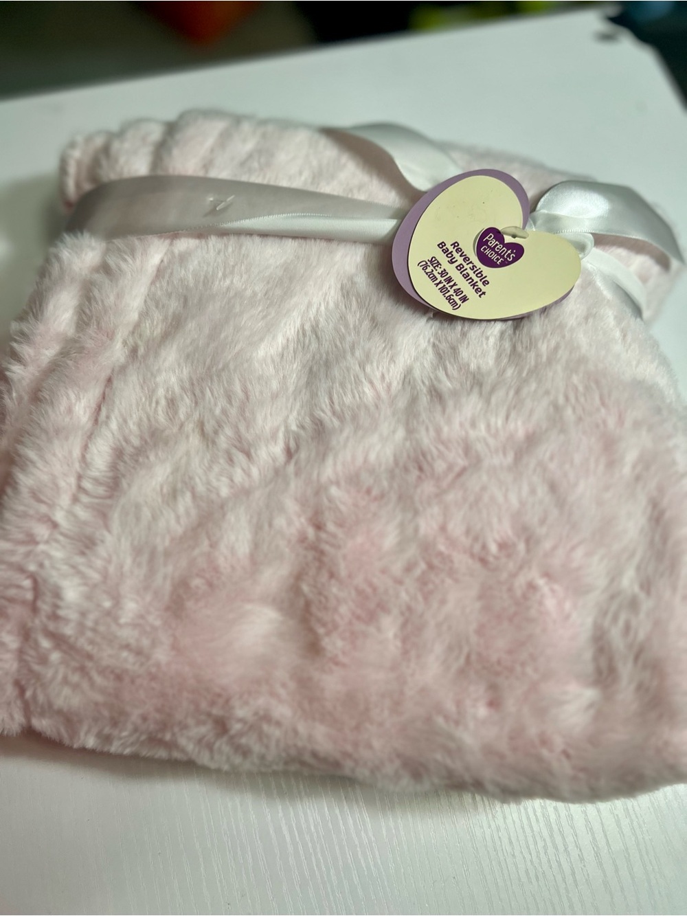 Soft Blush Pink Faux Fur Throw with Satin Bow
